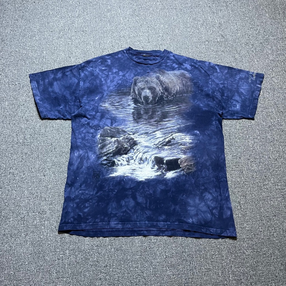 Vintage The Mountain T-Shirt Blue Grizzly Bear Tie Dye Nature 90s Distressed